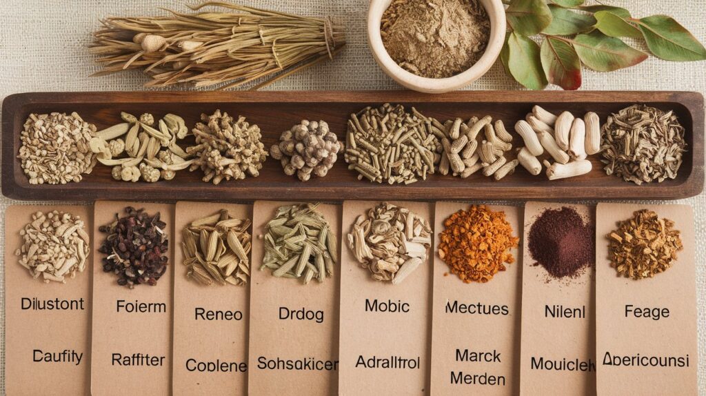 This image has an empty alt attribute; its file name is an-image-of-a-row-of-ayurvedic-herbs-with-labels-i-TdzhixO3RPixABbIOC_srA-w6Er4QyLRZmNETGnTIe17w-1024x574.jpeg