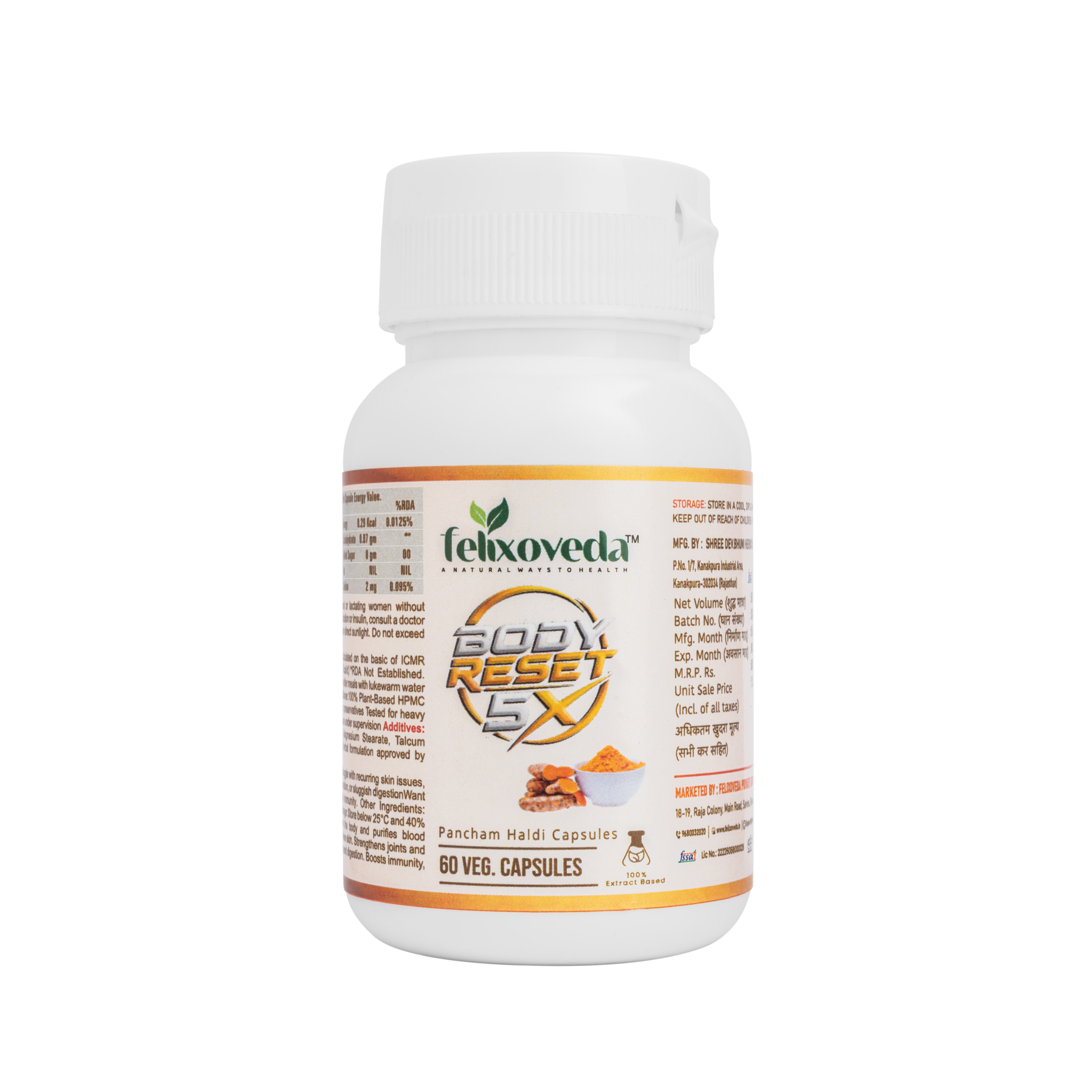 Felixoveda Body Reset 5X Pancham Haldi Capsules Dietary Supplement 60 Capsules
